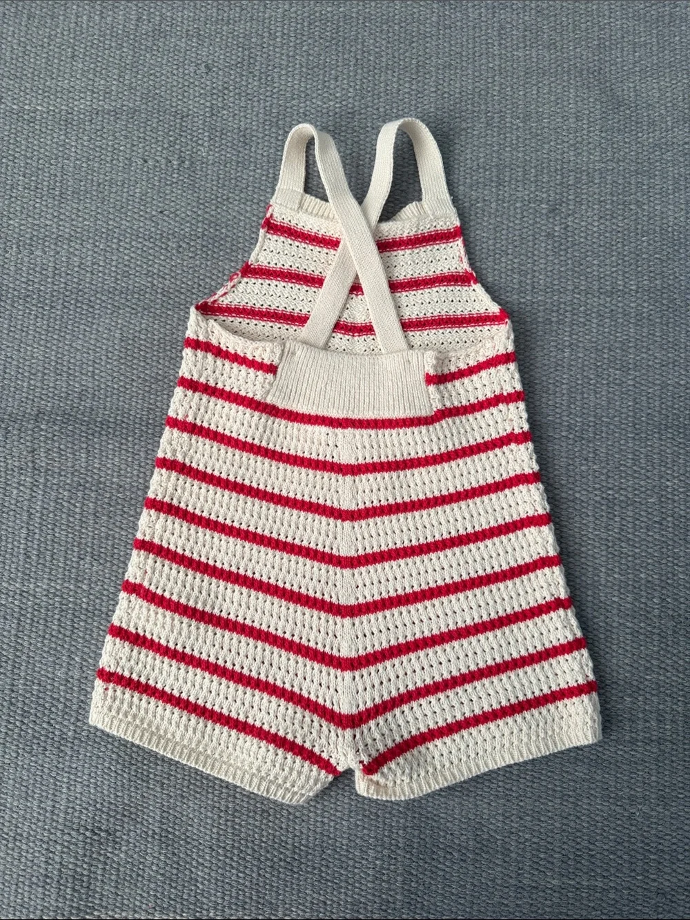 Zara Cream and Red Striped Crochet Kids One-Piece